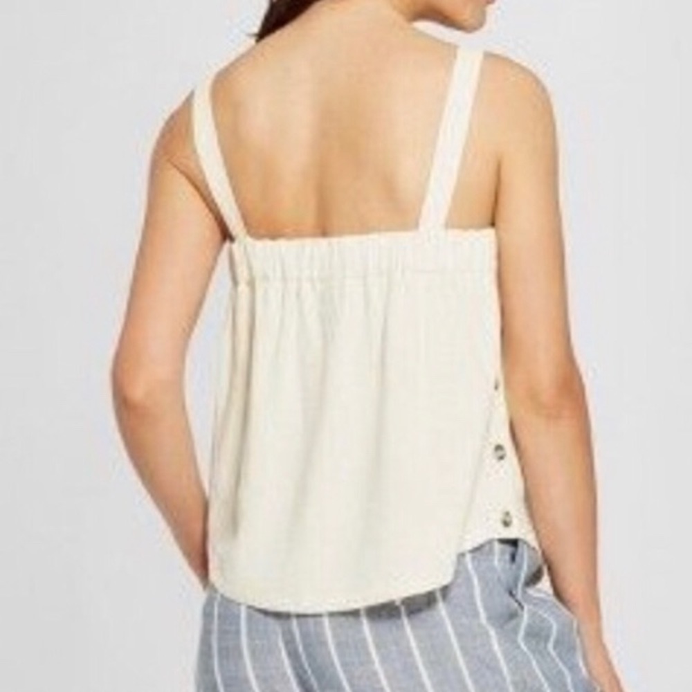 Universal Thread Cream Linen Flowy Button Tank - image 2